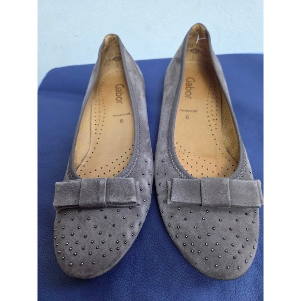 Gabor Hovercraft Grey w/Silver Studs Suede 1"Inch Ballet Shoes size 6